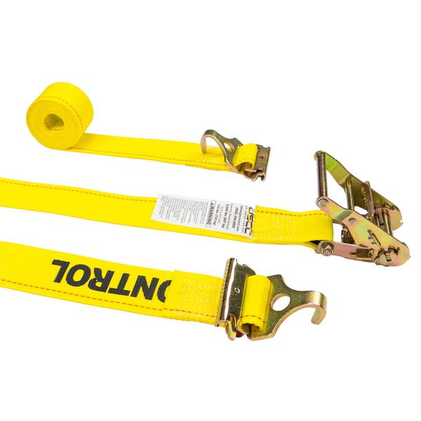 Us Cargo Control 2" x 12' Yellow Ratchet Strap w/ 2" F Track Hooks & Spring E-Fittings 5312SEFFNH-Y